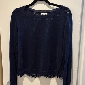 Joie Navy Long Sleeve Top with Lace Detail
